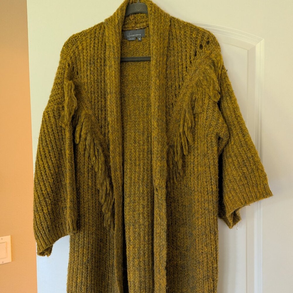 NWOT Anthropologie Fringe Oversized Cardigan - Mustard O/S